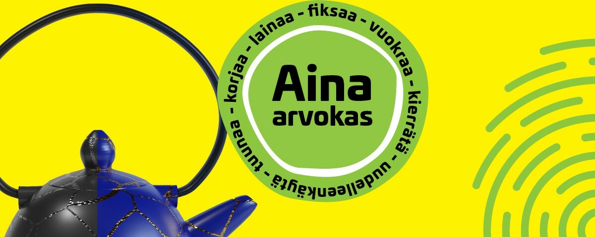 keltaisella taustalla vihreä pallo jossa tekstiä